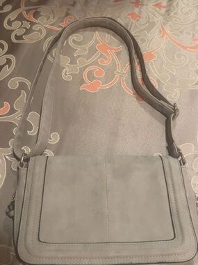 Minimalist Light Gray Suede Crossbody Bag